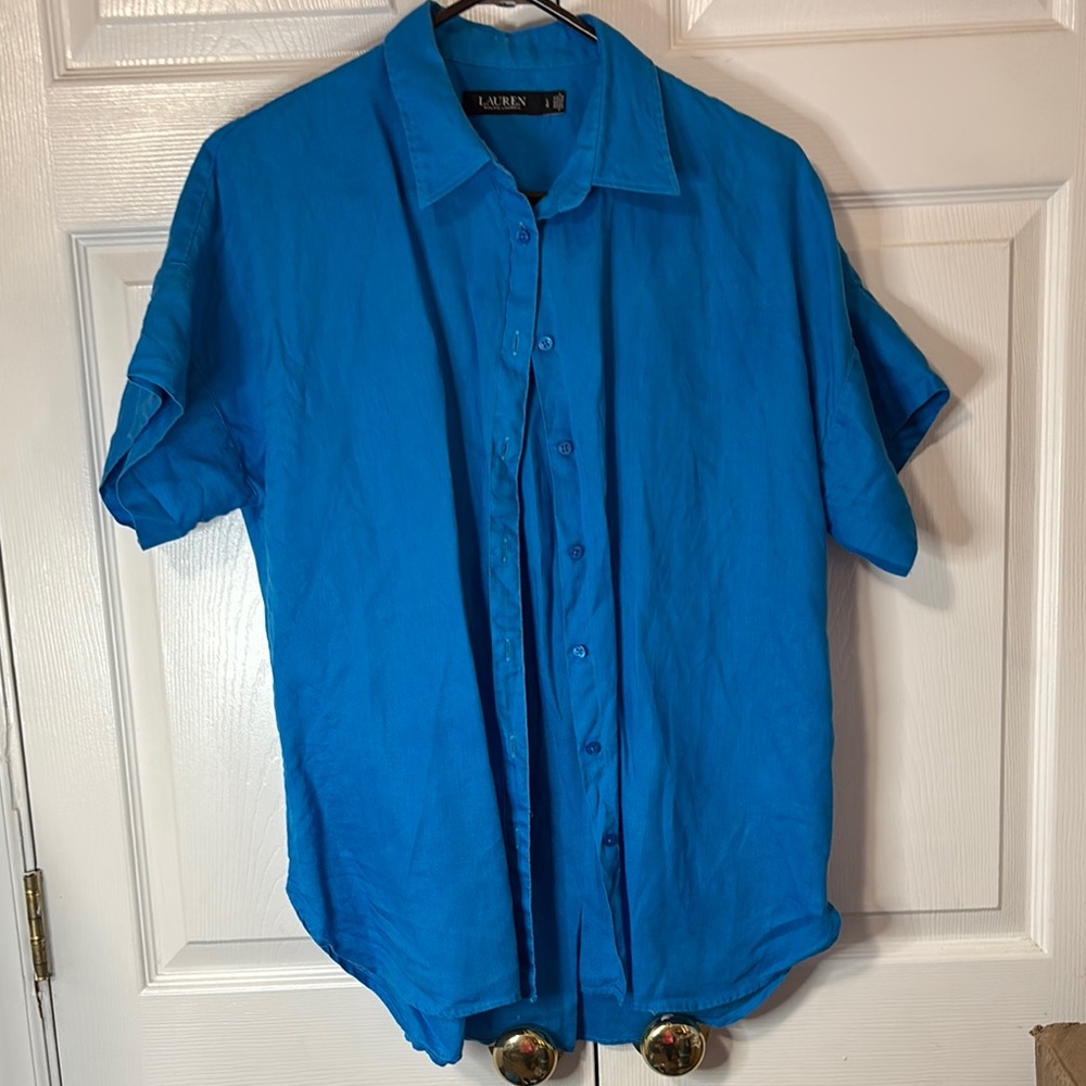 Ralph Lauren Black Label Blue Casual Button Down Shirt Sz L EUC